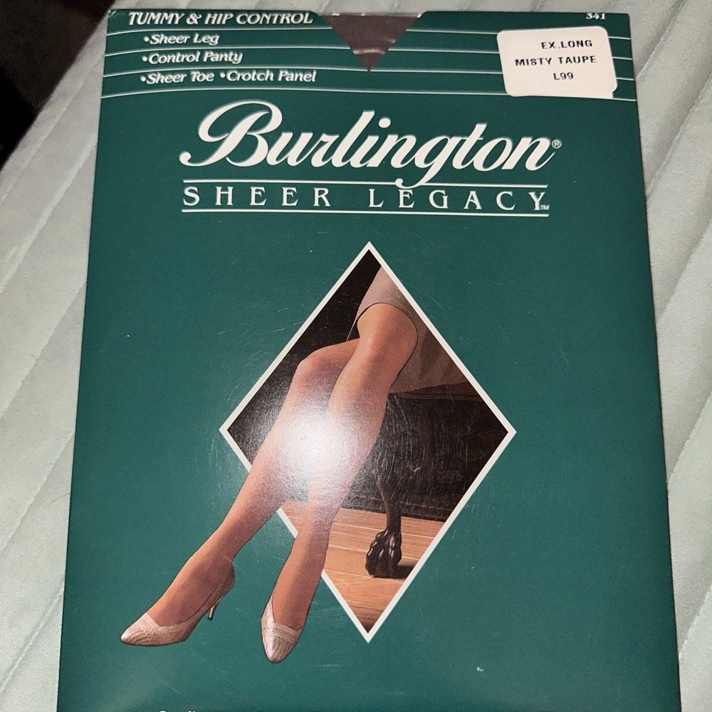 NOS Burlington Sheer Legacy tummy & hip control pantyhose Ex Long. Misty Taupe